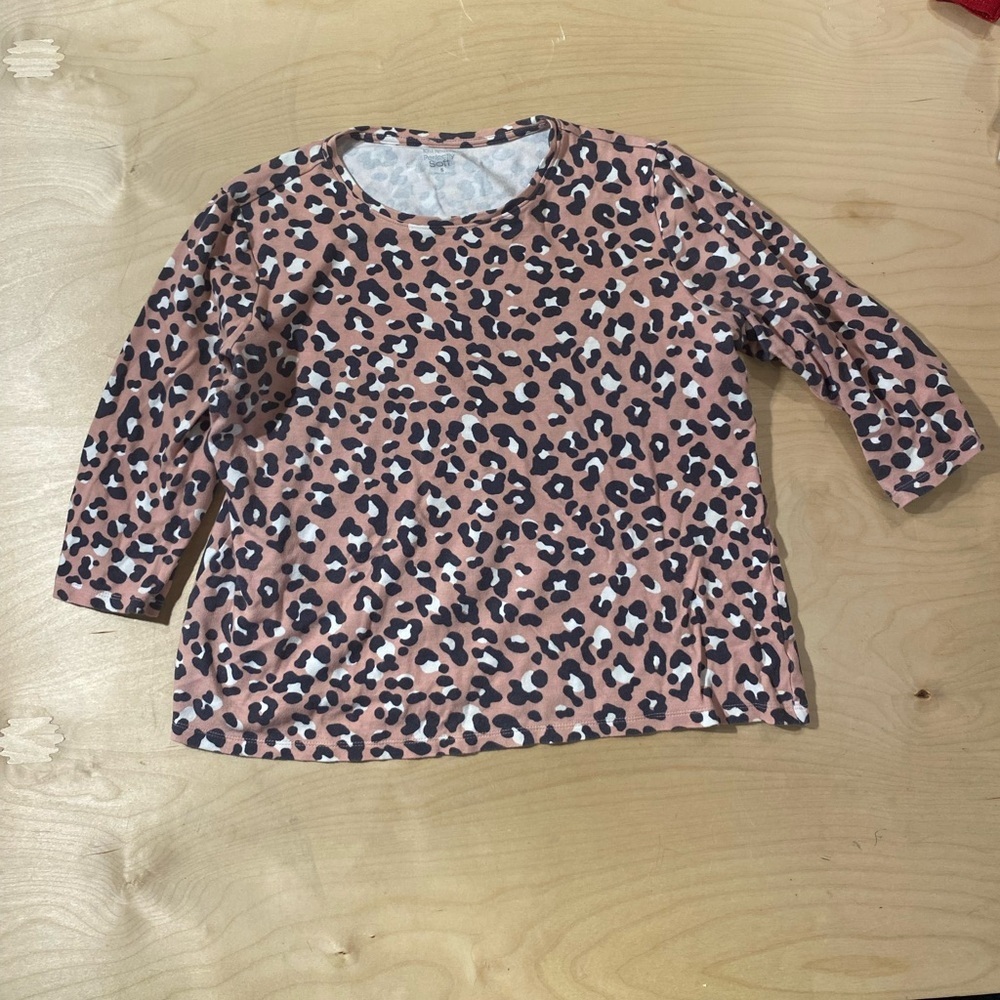 Kim Rogers Peach and Black Leopard Print Top Small (QQ)